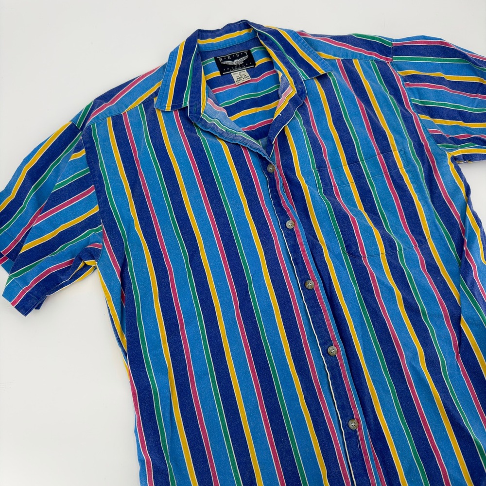 BEST American Clothing Co Mens Striped Short Sleeve Button Up Shirt Size S Blue